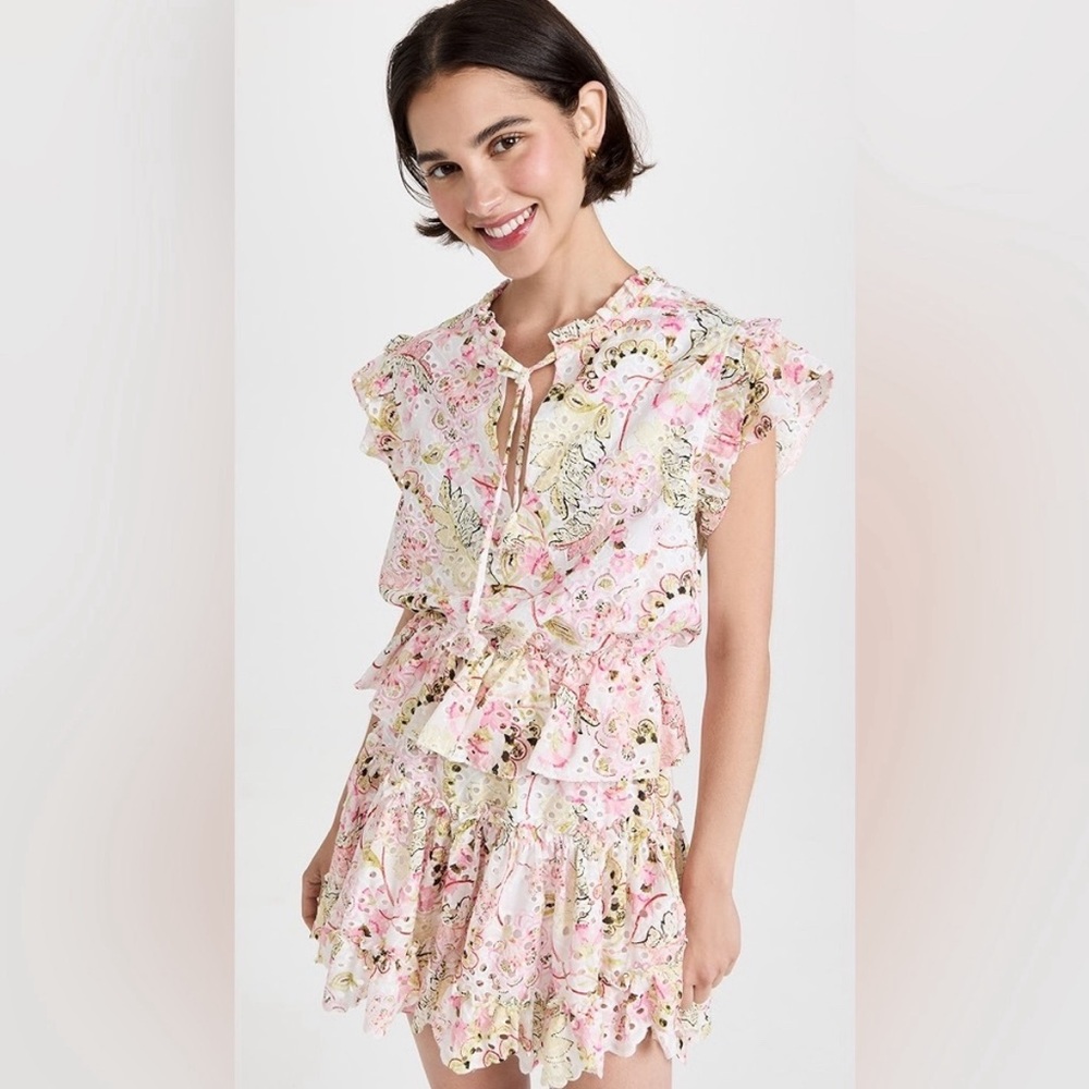 misa ruffled eyelet mini dress